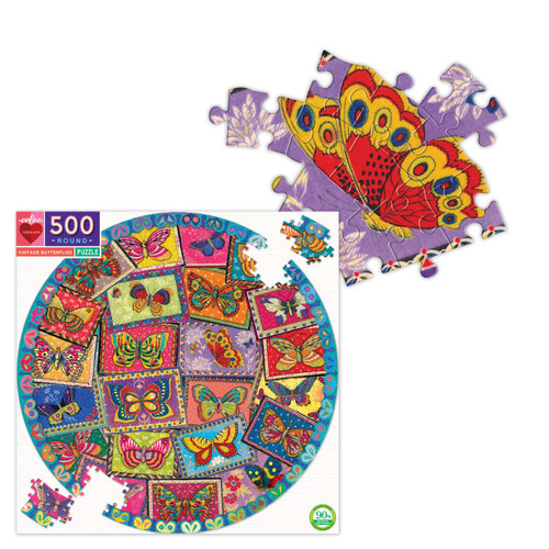 eeBoo 500pc Round Puzzle - Vintage Butterflies eeBoo 500pc Round Puzzle - Vintage Butterflies