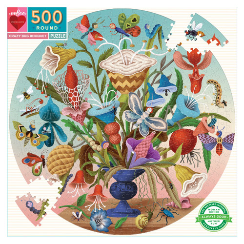 eeBoo 500pc Round Puzzle - Crazy Bug Bouquet