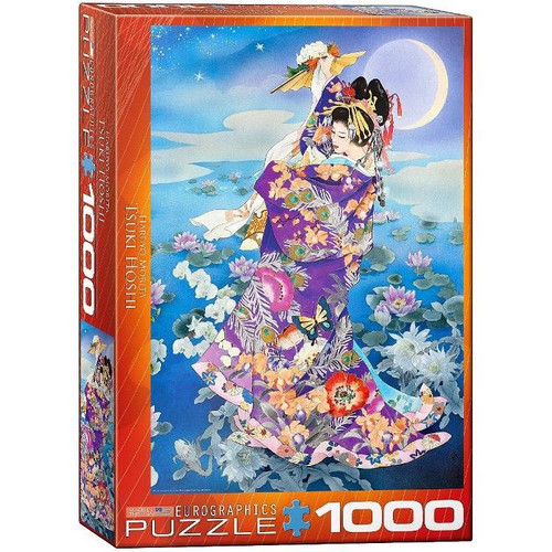 Tsuki Hoshi 1000 piece puzzle featuring Japanese kimono artwork with moonlit lotus flowers by Eurographics