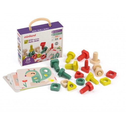 Miniland Aptitude Eco Activity Nuts and Bolts & Cards, 28 pcs