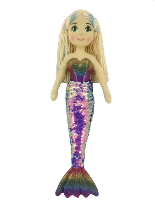Cotton Candy - 45cm ALISHA Blue Rainbow Flip Sequined Tail Mermaid