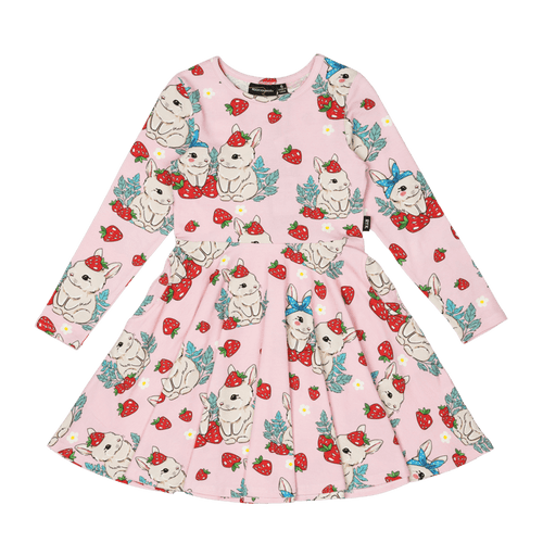 Rock Your Baby - Berry Bunny Long Sleeve Waisted Dress