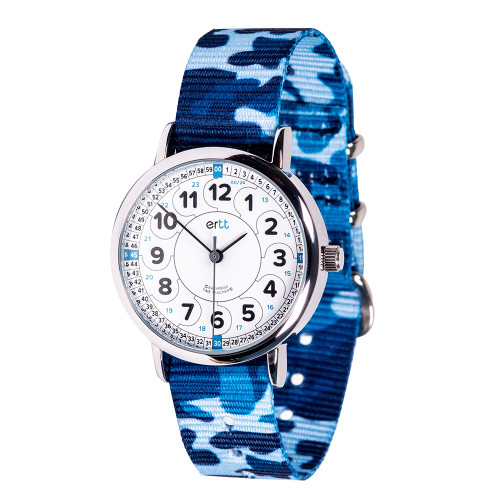 EasyRead 12/24 Hour Time Teacher Watch - Blue Camo Strap with White Face