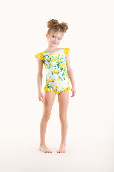 Rock Your Baby - Yellow Roses One Piece Swimsuit (size 2-7)