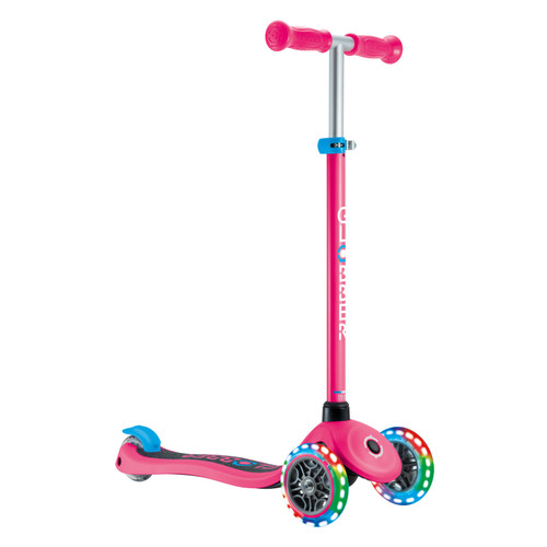 Globber PRIMO V2 Scooter with Lights and Griptape - Fuchsia / Sky Blue