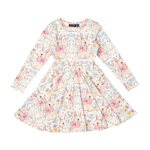 Rock Your Baby - Bunny Long Sleeve Waisted Dress (sizes 8-12)