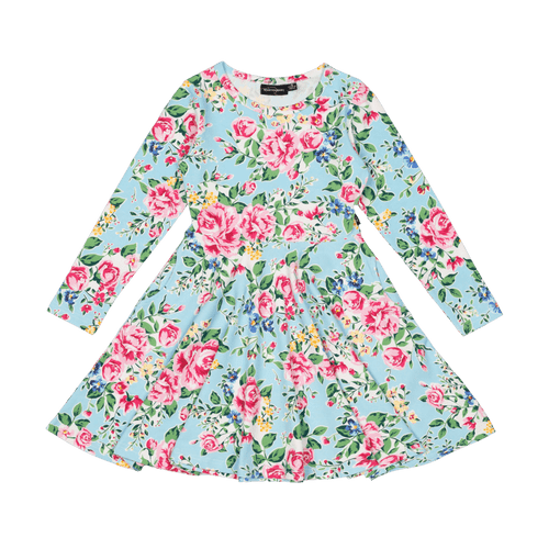Rock Your Baby - Blue Garden Waisted Dress (sizes 8-12)