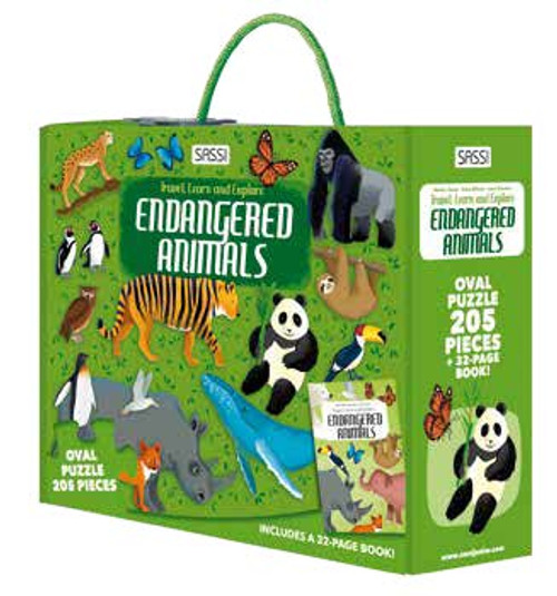 Sassi Travel, Learn and Explore - Puzzle and Book Set - Endangered Animals, 205 pcs Sassi Travel, Learn and Explore - Puzzle and Book Set - Endangered Animals, 205 pcs