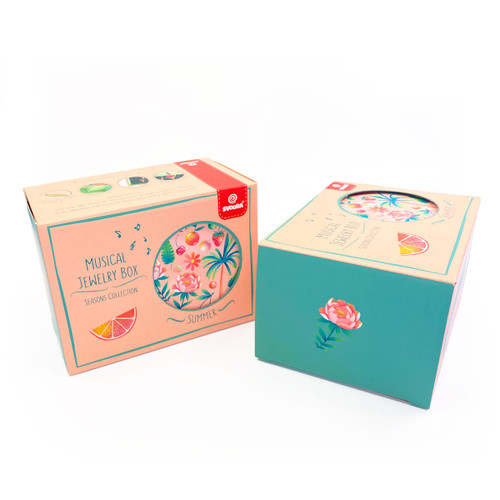Svoora - Musical Jewellery Box - ‘Seasons’ with Ring Holder & Wide Mirror ‘Summer’