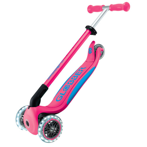 Globber - PRIMO FOLDABLE PLUS  Scooter with Lights - Fushia Pink/ Sky Blue Globber - PRIMO FOLDABLE PLUS  Scooter with Lights - Fushia Pink/ Sky Blue