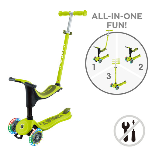 Globber GO UP SPORTY with Lights Scooter - Lime Green/Khaki V4