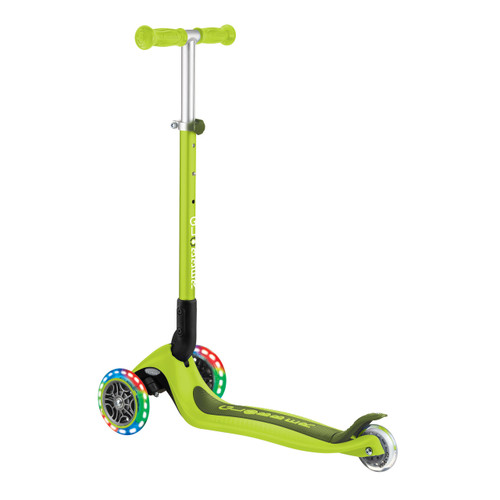 Globber PRIMO FOLDABLE LIGHTS: 3 Wheel Scooter - Lime Green