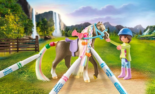 Playmobil - Horses of Waterfall - Creative Set with Horse and Crayola Pens 71640