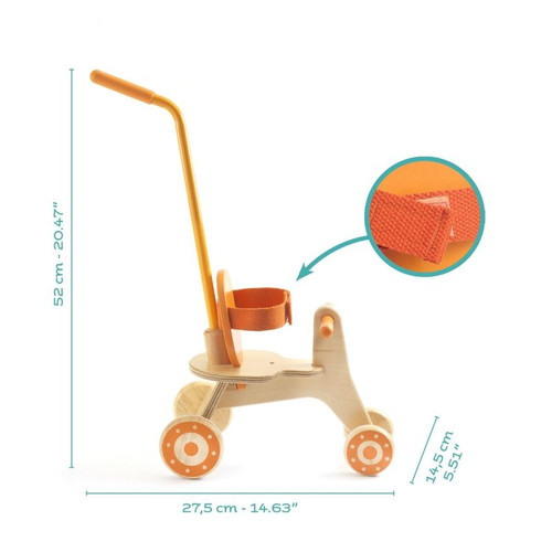 Djeco - Pomea Collection - Wooden Tricycle with Metal Handle