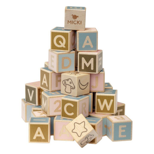 Micki - Wooden Letters and Numbers Building Blocks 36 pcs