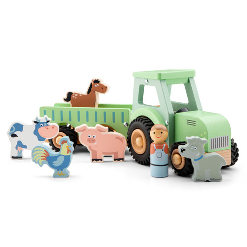 New Classic Toys - Wooden Tractor with Animals