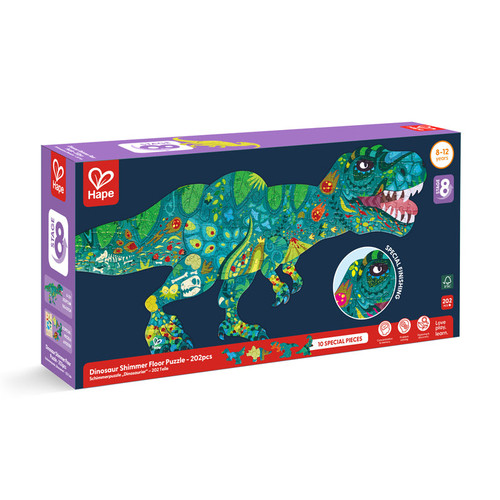 Hape - 202pc Dinosaur Shimmer Floor Puzzle