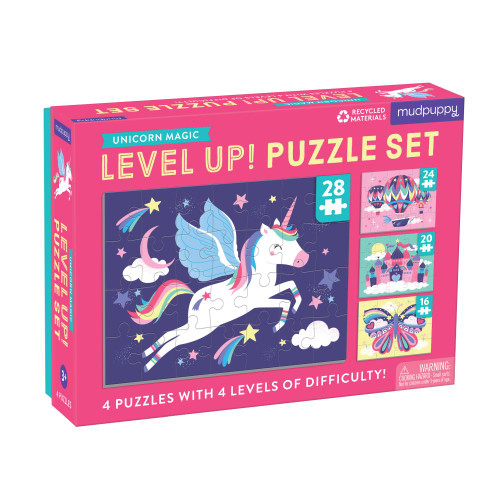 Mudpuppy Level Up 16pc, 20pc, 24pc & 28pc - Unicorn Puzzle Set