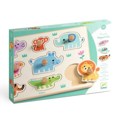 Djeco - Hippo'n'Co Big Button Wild Animals Puzzle 8pc