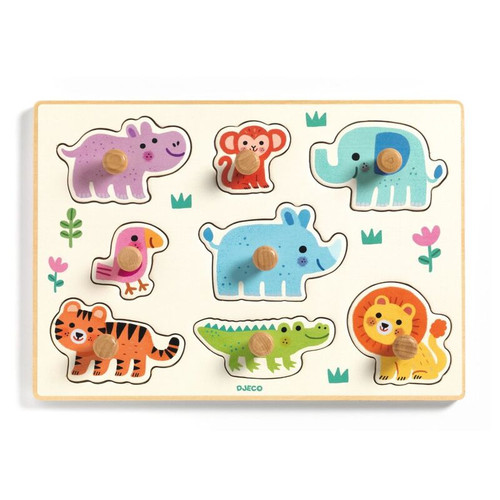 Djeco - Hippo'n'Co Big Button Wild Animals Puzzle 8pc