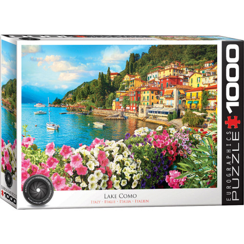 Lake Como Italy 1000 piece puzzle with colourful lakeside village and flowers by Eurographics