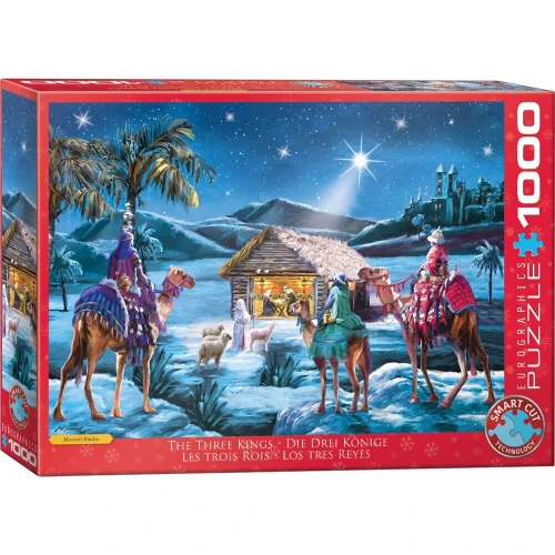 The Three Kings 1000 piece Christmas puzzle with nativity scene camels and starry winter night by Eurographics