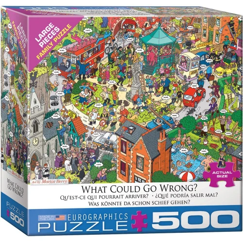 What Could Go Wrong 500 piece family puzzle with funny cartoon town accidents by Eurographics