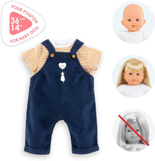 Corolle - Striped T-Shirt and Navy Overalls for Corolle 36cm Mon Grand Baby Dolls