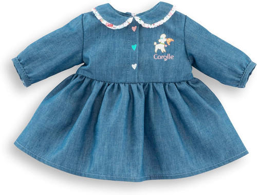 Weekend in Paris dress for 36cm Mon Grand Corolle baby dolls with denim-look fabric and floral collar