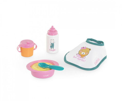 Corolle small mealtime set for 30cm Mon Premier baby dolls with bib bottle bowl spoon and cup