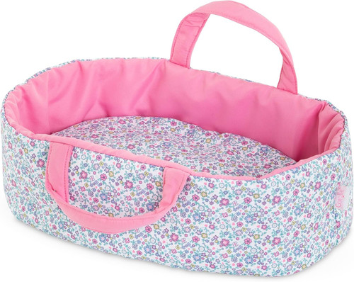 Floral carry bed accessory for 30cm Mon Premier Corolle baby dolls with pink handles and padded interior