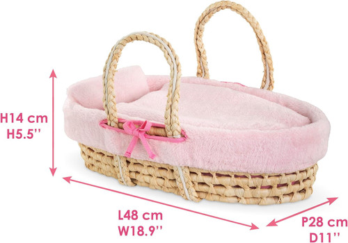 Corolle - Pink Plush Moses Basket for Corolle 36cm and 42cm Baby Dolls