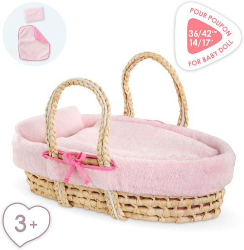 Corolle - Pink Plush Moses Basket for Corolle 36cm and 42cm Baby Dolls
