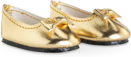 Gold ballet flat shoes accessory for 36cm Ma Corolle dolls with metallic finish and bow detail