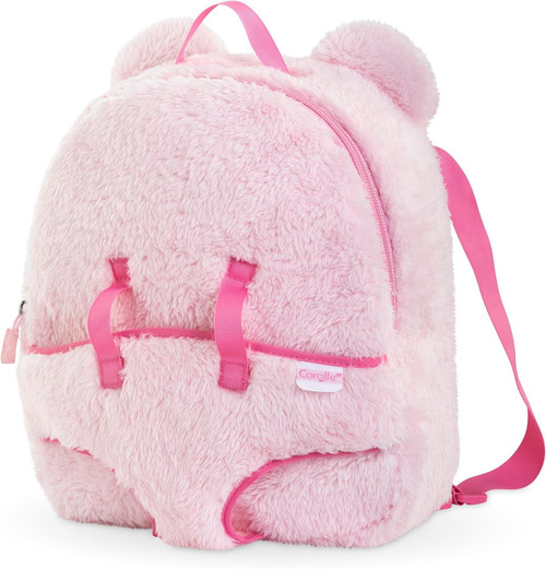 Pink plush backpack and doll carrier for 30cm Mon Premier Corolle baby dolls