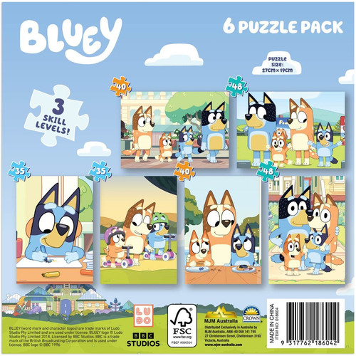 Bluey 6 Puzzle Pack - 3 Skill Levels!
