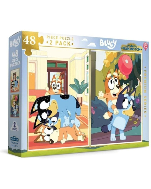 Bluey 48 piece puzzle 2 pack featuring Bluey and Bingo character scenes