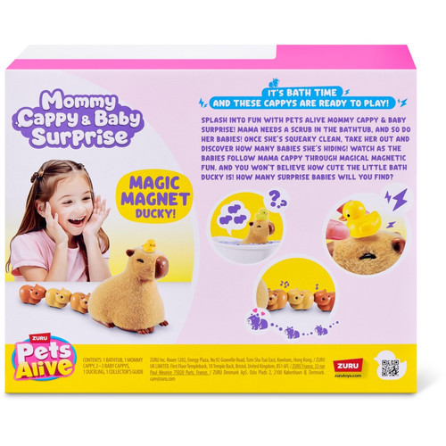 ZURU Pets Alive Mama Capybara and Baby Surprise interactive walking toy with bathtub, baby capybaras and magic magnet duck