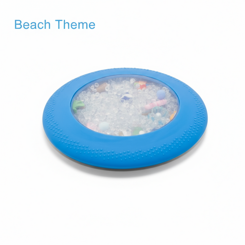 Jellystone Peekaboo Sensory Bag Beach with blue silicone exterior and hidden beach themed figurines