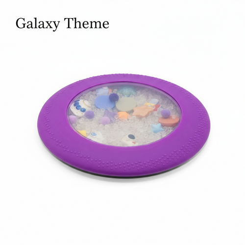 Jellystone Peekaboo Sensory Bag Galaxy with purple silicone exterior and hidden space themed figurines