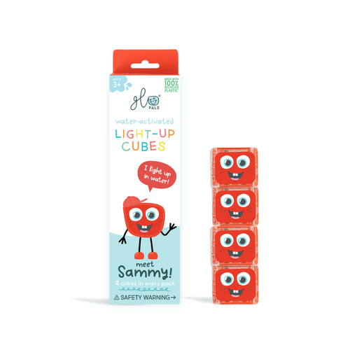 Glo Pals Cube Sammy red water activated light-up sensory cubes for bath and sensory play