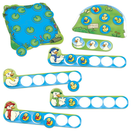 Orchard Toys Five Little Ducks educational counting game for preschool kids featuring colourful duck characters and number learning gameplay.