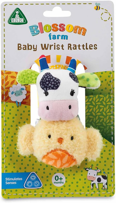 ELC Blossom Farm baby wrist rattles featuring soft chick and cow sensory toys for babies