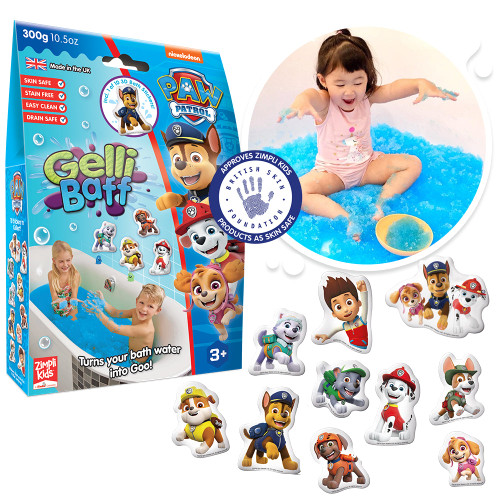 Paw Patrol Gelli Baff blue bath slime activity set with Paw Patrol bath stickers and sensory bath play