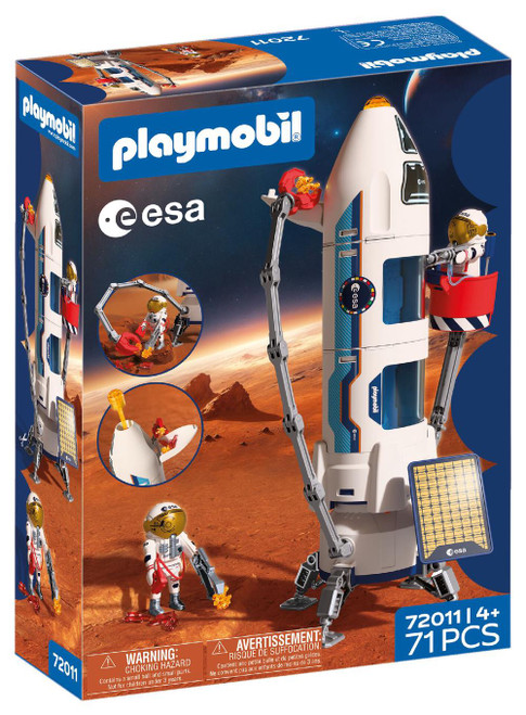 PLAYMOBIL 72011 ESA Mars Research Rocket featuring modular rocket, astronauts, landing platform and Mars exploration equipment
