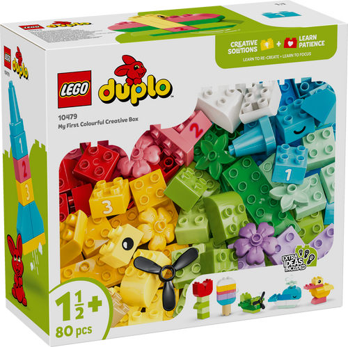 LEGO DUPLO Colourful Creative Box 10479 featuring 80 colourful building bricks for creating animals, vehicles, flowers and more