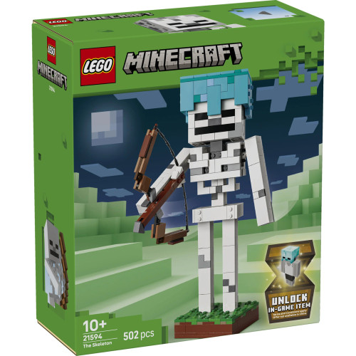 LEGO® Minecraft® The Skeleton 21594 buildable display figure with bow, arrow, diamond helmet and Minecraft grass block base