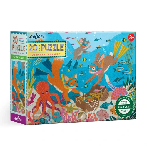 eeBoo Deep Sea Treasure 20 piece children's puzzle featuring underwater animals, coral reef, octopus and treasure chest