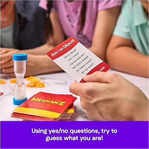 Spin Master Hedbanz 3rd Edition guessing game box featuring children wearing headbands and asking what am I questions