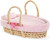 Pink plush Moses basket for 36cm and 42cm Corolle baby dolls with woven carry handles